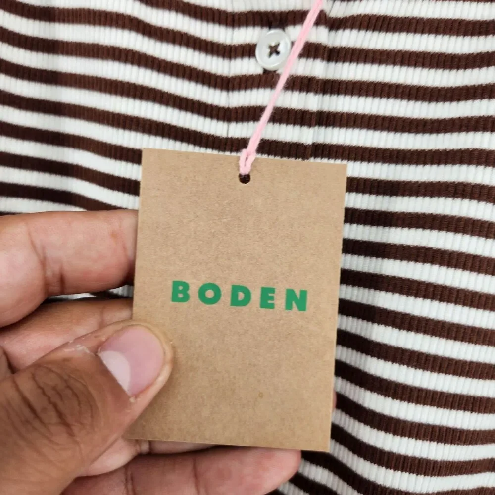 Boden Women's Size US 10‎ Potting Soil Ivory Stripe Ribbed Puff Sleeve Top NWT
